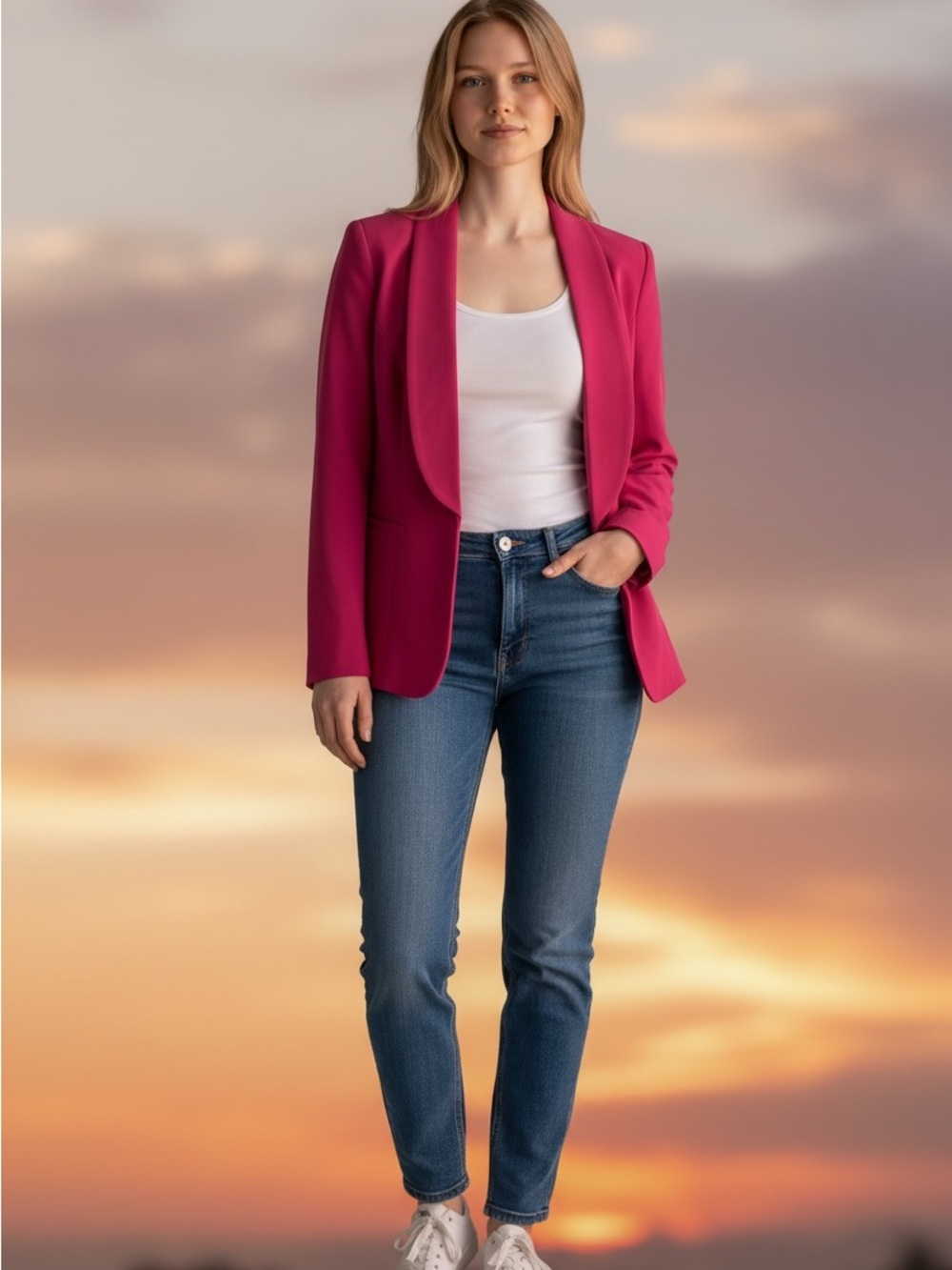 Nine West Fuchsia Open-Front Blazer